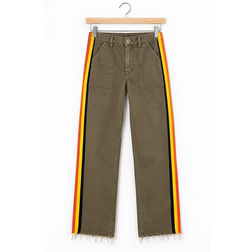 Pam & Gela Olive Uniform Side Stripe Crop Lace Up Back Utility Pants 25 - Picture 3 of 8
